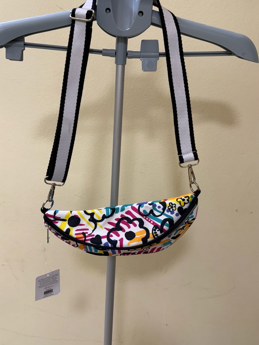 Brighton Multicolor Floral Crossbody with Black-and-White Stripe Strap